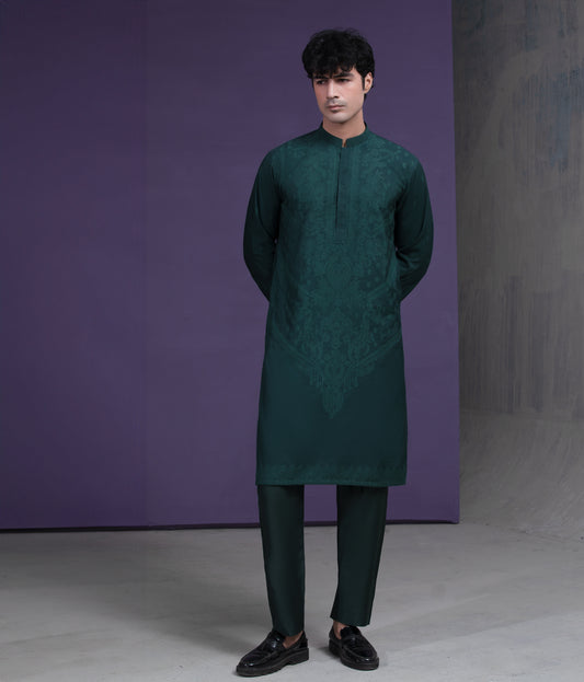 Emerald Green cotton jacquard with Self texture
