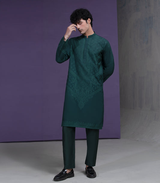 Emerald Green cotton jacquard with Self texture
