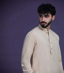 Beige IronEZ Kurta pyjama set with thread details