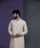 Beige IronEZ Kurta pyjama set with thread details
