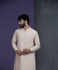 Beige IronEZ Kurta pyjama set with thread details