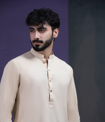 Beige IronEZ Kurta pyjama set with thread details