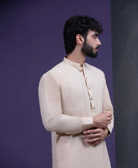 Beige IronEZ Kurta pyjama set with thread details