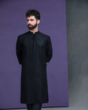 Jet black persian art embroidered kurta pyjama set