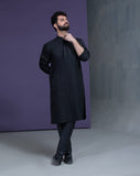 Jet black persian art embroidered kurta pyjama set