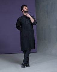 Jet black persian art embroidered kurta pyjama set