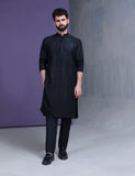Jet black persian art embroidered kurta pyjama set