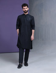 Jet black persian art embroidered kurta pyjama set