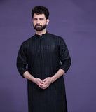 Jet black persian art embroidered kurta pyjama set