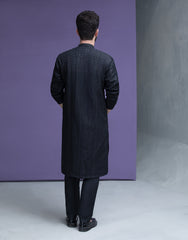 Jet black persian art embroidered kurta pyjama set