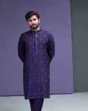 Dark Purple motif spread embroidered Kurta pyjama