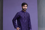 Dark Purple motif spread embroidered Kurta pyjama