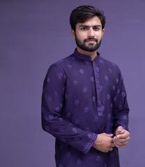 Dark Purple motif spread embroidered Kurta pyjama