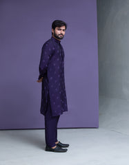 Dark Purple motif spread embroidered Kurta pyjama