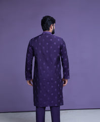 Dark Purple motif spread embroidered Kurta pyjama