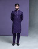 Dark Purple motif spread embroidered Kurta pyjama