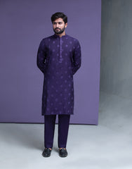 Dark Purple motif spread embroidered Kurta pyjama