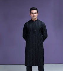 Black Zari Cotton Jacquard Kurta/Pyjama set