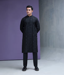 Black Zari Cotton Jacquard Kurta/Pyjama set