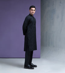 Black Zari Cotton Jacquard Kurta/Pyjama set
