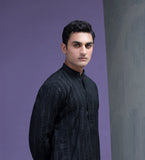 Black Zari Cotton Jacquard Kurta/Pyjama set