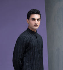 Black Zari Cotton Jacquard Kurta/Pyjama set