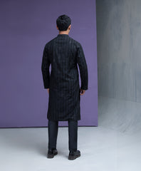 Black Zari Cotton Jacquard Kurta/Pyjama set