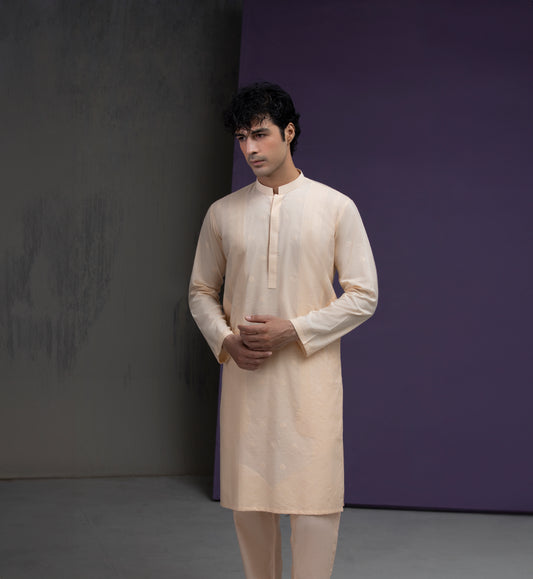 Pastel Peach Cotton Jacquard