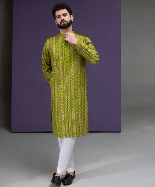 Parrot Green & Gold Jacquard Kurta pyjama set
