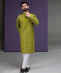 Parrot Green & Gold Jacquard Kurta pyjama set