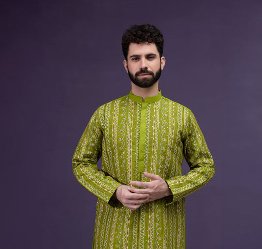 Parrot Green & Gold Jacquard Kurta pyjama set
