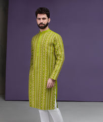 Parrot Green & Gold Jacquard Kurta pyjama set