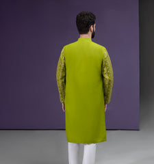 Parrot Green & Gold Jacquard Kurta pyjama set