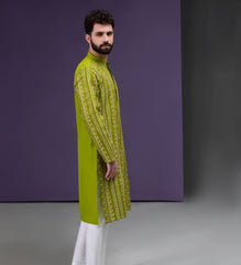 Parrot Green & Gold Jacquard Kurta pyjama set