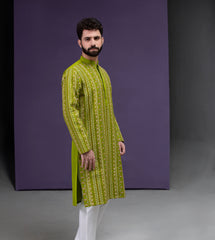 Parrot Green & Gold Jacquard Kurta pyjama set