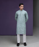 Sea foam Grey floral embroidered kurta pyjama set