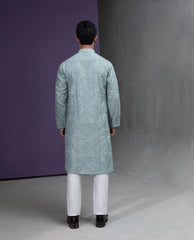 Sea foam Grey floral embroidered kurta pyjama set