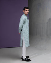 Sea foam Grey floral embroidered kurta pyjama set