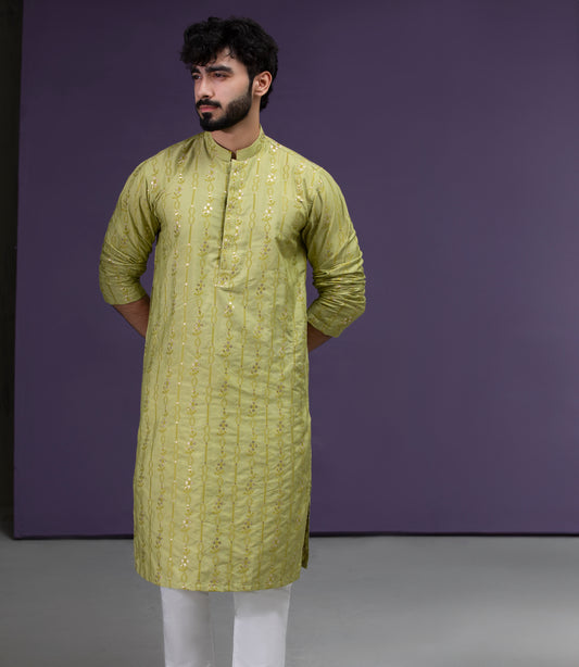 Olive Jacquard Kurta pyjama set
