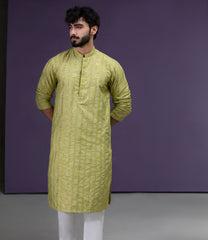 Olive Jacquard Kurta pyjama set