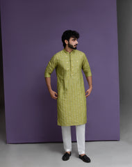 Olive Jacquard Kurta pyjama set