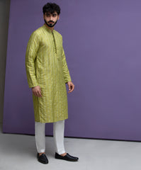 Olive Jacquard Kurta pyjama set