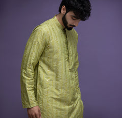 Olive Jacquard Kurta pyjama set
