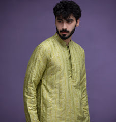 Olive Jacquard Kurta pyjama set