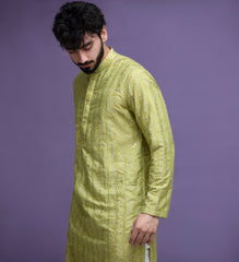 Olive Jacquard Kurta pyjama set