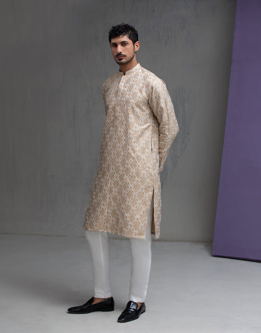 Ivory & Gold Jacquard Kurta pyjama set