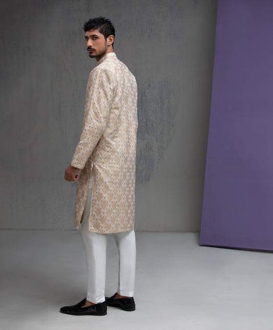 Ivory & Gold Jacquard Kurta pyjama set