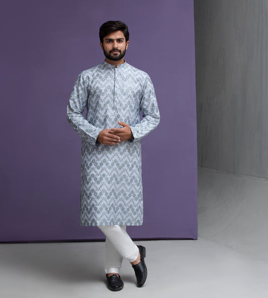 Ice blue Jacquard Kurta pyjama set