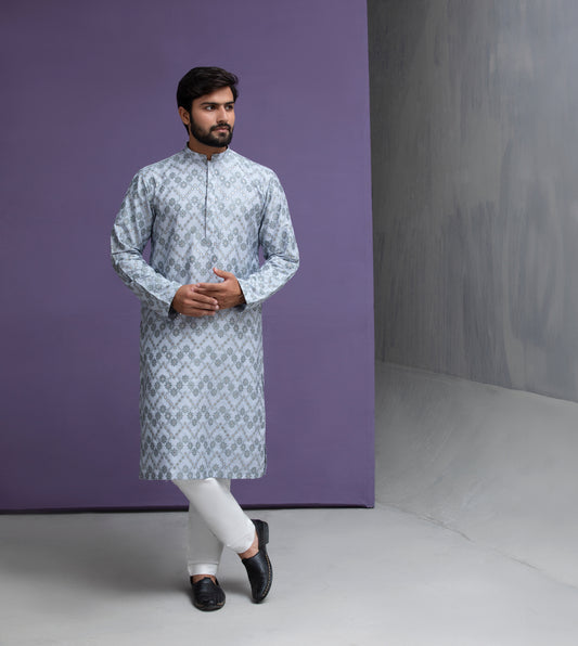 Ice blue Jacquard Kurta pyjama set