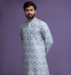 Ice blue Jacquard Kurta pyjama set